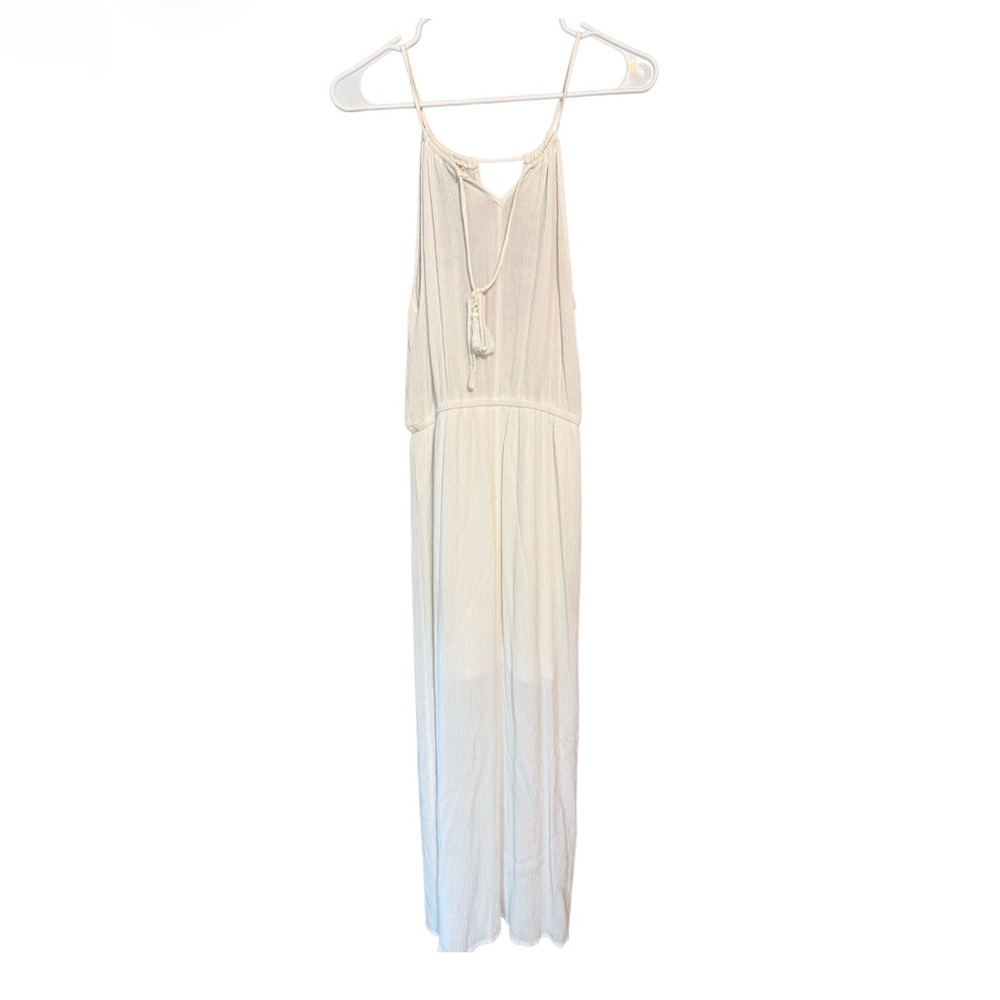 Rue21 Cream Embroidered Maxi Dress Boho Sleeveless Tassel Back Size M - Picture 3 of 4